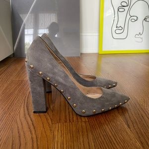 Gray Suede Studded Pumps, Size 9.